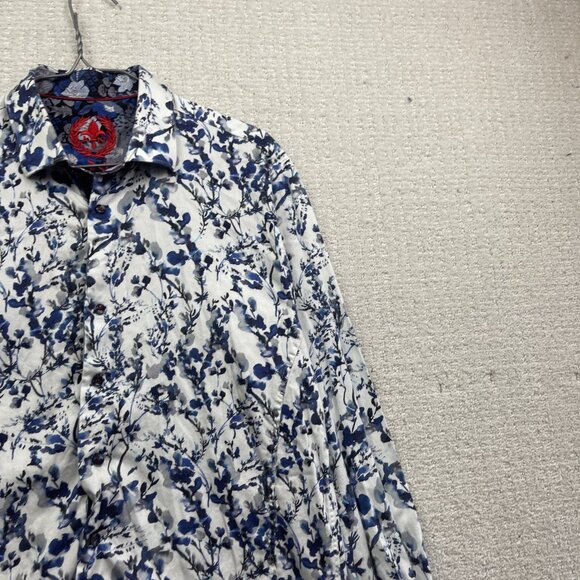 Au Noir Shirt Men Sz 4 Button Up Funky Watercolor Floral Nature AOP Blue Boho - Picture 5 of 13